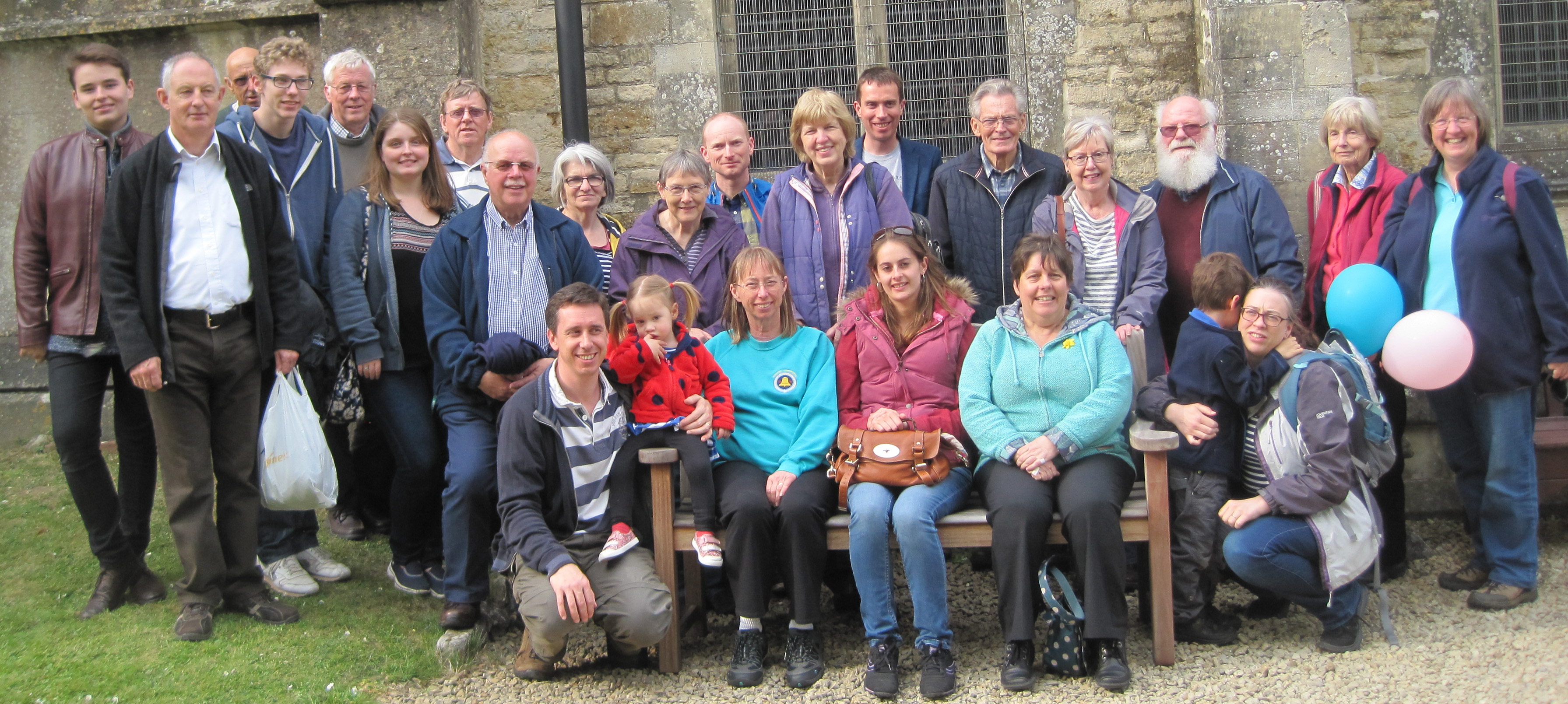 Exeter branch members at the 2017 train outing along the Waterloo line, with ringing at Axminster, Sherborne Abbey, Templecombe and Gillingham.